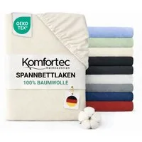 Komfortec Spannbettlaken Jersey Spannbettuch, 90x200, 140x200, 160x200, 180x200 oder 200x200 cm, 100% Baumwolle (135 g/m), Gummizug: Rundum, (1 Stück), OEKO-TEX® Standard 100 Zertifisiert, für Matratzen bis 25 cm Höhe