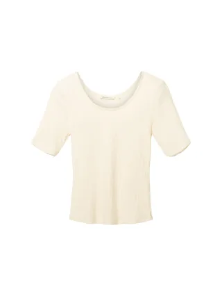 Denim Tom Tailor - T-Shirt mit Strickmuster gardenia white - Gr. - XL