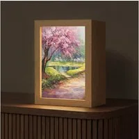 OnlyWow Tischleuchte Lightbox Aquarell - Natur - Bäume - Kunst - Blumen, Dimmbar, Farbwechsel, LED, Warmweiß, Kaltweiß, Neutralweiß Einstellbar, Tischlampe, Schreibtischlampe, Desk, Dimmbar, mit Kabel, LED