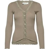 rosemunde Strickjacke Babette Silk Cardigan mit Seide Vintage-Spitzenbesatz, Perlmuttknopfleiste, Langarm, Seidenmix