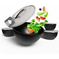 BigDean Salatschüssel Set groß mit Deckel, 4 Größen 0,7-6 L in Anthrazit Schwarz, Kunststoff, (Set, 1-tlg), BPA-Frei, Spülmaschinenfest, Pflegeleicht, Alltagstauglich