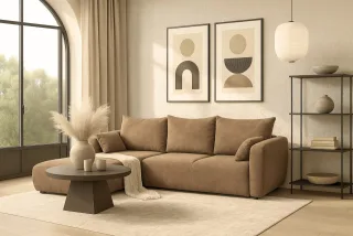 Ecksofa mit Schlaffunktion RUDEN Sofa in Stoff Raven Braunbeige Ottomane Links