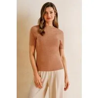 Arach&Cloz Kurzarmpullover Damen Pullover Wolle Blended Seamless Tops Rollkragenpullover, Nahtlose Herbsttops aus Wollmischung