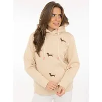 Zwillingsherz Hoodie "Dackel all over" gestickte Dackel auf Vorderteil, Kapuze, Tasche, Rippbündchen