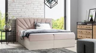 Boxspringbett Bett DAIMON 160x200cm Nordic Teak Stoff Altrosa inkl. Bettkasten