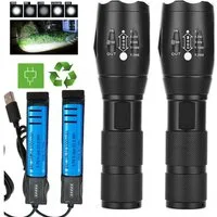 wohnTRAUM24 LED Taschenlampe 2 tlg Aufladbar Extrem Helle Zoombares Taktische Taschenlampen, mit 5 Lichtmodi für Camping, Wandern, Outdoor, Notfäll