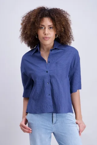 signe nature - Locker geschnittene Hemdbluse mit halblangen Ärmeln blau - Gr. - 38
