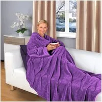 Wohndecke flauschige, tragbare Kuscheldecke mit Ärmeln und Fußtasche, Gräfenstayn, warme Ärmeldecke - TV Decke zum Anziehen - 180x150cm lila