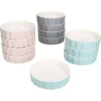 MamboCat Auflaufform 12er Set Crème Brûlée-Förmchen Emilia rosa mint grau Schälchen, Porzellan