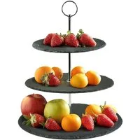 Dimono Etagere Dimono Deluxe 3-stöckige Etagere – Servierständer aus Natur-Schiefer, Schiefer Naturstein, (3-Etagen Servierschalen, Obst- & Gemüseschale), Servierschalen für Desserts, Obst, Gemüse, Süßes uvm.