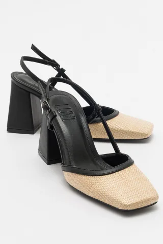 Rivie Raffia Blockabsatz-Pumps mit eckiger Zehenpartie (Damen)