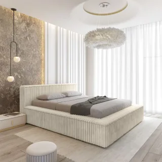 Polsterbett Doppelbett TULSA 160x200cm in Stoff Vito Creme