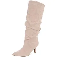 Ital-Design Hochfront Stiefel mit Blockabsatz und Raffung Stiefel (90851721) Pfennig-/Stilettoabsatz Stiefel in Beige