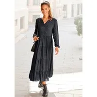 LASCANA Maxikleid mit Animalprint und Volants aus gewebter Viskose, locker bequemer Look Langärmliges Webkleid, Sommerkleid, Kaftankleid mit weitem Rockteil