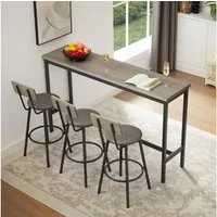 HAUSS SPOLE Essgruppe 4-teilig mit 3 Barhockern,Bartisch-set mit Fußpolstern,Grau+Schwarz, (Sitzgruppe mit Dreisitziges langes Bartisch und PU-Leder, flexibel in jeder Ecke), Verstärkungsring an der Unterseite des Hockers