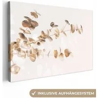 OneMillionCanvasses® Leinwandbild Eukalyptus - Gold - Blätter - Luxus - Natur, Fotodruck (1 St), Leinwand Bilder Klein, Wand Dekoration Aesthetic 30x20 cm