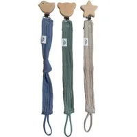 lilimaus Schnullerbefestigung Schnullerkette aus Musselin & Holz - handgemacht, (3-tlg), mit Holzclip & sicherer Länge - schadstoffgeprüfte Musselin-Baumwolle