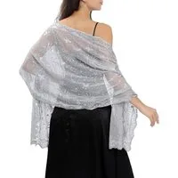 MOPUEA Cape Bluse Damenschal Modeschals Exquisite Pailletten Fransen Spitzenschal (1-St) bestickt mit Sternen und Mondmotiv