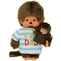 Monchhichi Plüschfigur Super Dad mit Kind 20 cm Monchhichi Puppe Junge Papa mit Baby