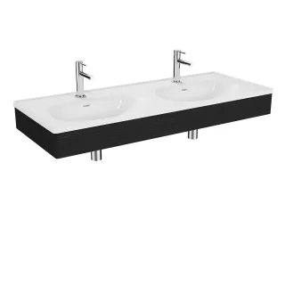 VitrA Equal Set Doppelwaschtisch 130 cm mit Holzblende 2 Becken 2 Hahnlöcher Schwarz-Eiche,64094 64094
