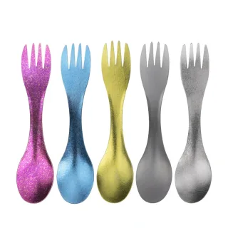 TiTo Portable Titanium Outdoor Camping Spoon Accessories Picnic Hiking Travel Tableware 2 in 1 Ultralight Kitchenware