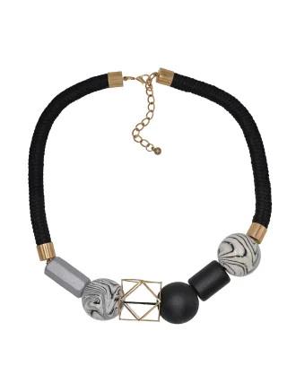 Steuer Modeschmuck Collier mit Zierde in schwarz/gold/weiß und silber