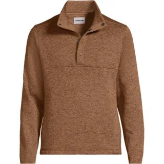 Strickfleece-Pullover mit Druckknopfleiste, Herren, size: regular, Braun, Polyester, by Lands' End