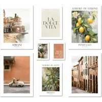 ARTFAVES Bilder-Collage Poster Set La Dolce Vita Italy I mehrteilige Bilderwand I Wandbilder I, (Wandbilder modern, 8 St)