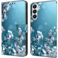 CLM-Tech Handytasche für Samsung Galaxy A36 5G Hülle aus PU-Leder Klapphülle (Pflaumenblüte blau, Handyhülle mit Standfunktion - Wallet Flip Case inklusive Kartenfächer), Cover mit Magnetverschluss Samsung Galaxy A36 5G Schutzhülle