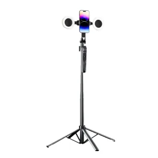 ES-B181 AI Auto Face Tracking Selfie Stick with 4 Leg Tripod 360° Rotation Dual Fill Light Anti Shake Gimbal Bluetooth R