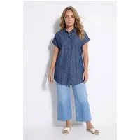 Angel of Style Hemdbluse Long-Jeanshemd oversized Halbarm mit Umschlag