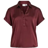 Vila Blusenshirt V-Ausschnitt Knopfleiste Satin Look Umgeschlagene Ärmel (1-tlg) VIENNA RAVENNA S/S TOP - NOOS