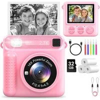 Minicloss 1080P 2,4 Zoll Bildschirm KinderKamera mit 32G Karte & Druckpapier Sofortbildkamera (30 MP)