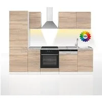 Vicco Küchenzeile Optima, Sonoma/Weiß, 270 cm ohne Arbeitsplatte mit LED-Leisten