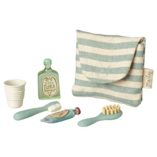 Maileg Zahnbürsten-Set in Tasche blau gestreift