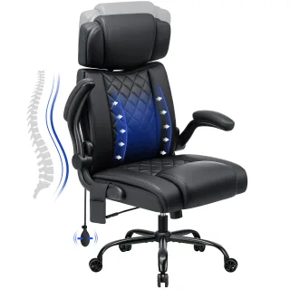 HOFFREE Ergonomic Office Chair with Adjustable Lumbar Support Executive Leather Desk Chair Flip Up Arms Headrest 440lbs