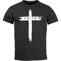 Neverless Print-Shirt Herren T-Shirt Printshirt Aufdruck Kreuz Cross Faith Glaube mit Print