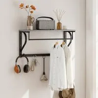 HOMCOM Garderobenleiste mit Ablage, 5 Haken und Stange (Wandgarderobe, 1 St., Wandregal), für Flur, Wohnzimmer, Schlafzimmer, Badezimmer Grau