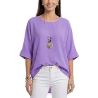 dy_mode Kurzarmbluse Damen Bluse Oversize Tunika Leichte Viskosebluse Oberteil Einfarbig in Unifarbe, High-Low Saum, mit passende Kette