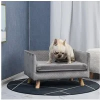 PawHut Tierbett Hundesofa Hundebett Hundecouch mit Rückenlehne, Holzbeine, Kissen, samtartiges Polyester, Grau 64 x 45 x 36 cm