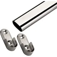 SO-TECH® Garderobenstange Schrankstange oval 30x15 mm Chrom poliert mit Stangenlagern, Set mit Stange 100 cm und 2 Haltern