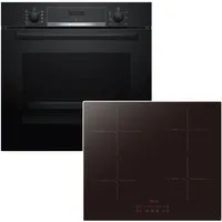 BOSCH Backofen-Set Teleskopauszug Versenkknebel Hydrolyse + PKM Induktionskochfeld Slider, mit 1-fach Teilauszug, Hydrolyse EcoClean Direct
