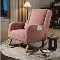 Gdood Schaukelstuhl Stillsessel Relaxsessel Sehr gut geeignet für Schlafzimmer Wohnzimmer (1 St), 2 Seitentaschen, 1 Lendenkissen, Teddy Velvet