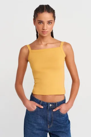 Rippstrick-Baumwoll-Cami-Bluse mit Quadrat-Ausschnitt