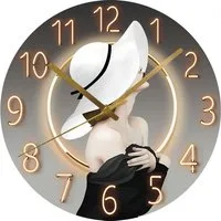 MOPUEA Wanduhr Moderne Glasuhr aus Gehärtetem Glas Elegante Uhr 12 zoll (Motiv Schwingungen im Licht Wanduhr für Wohnzimmer & Küche)
