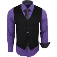 Baxboy Langarmhemd Baxboy Langarmhemd Herren-Hemd Slim-Fit Hemd + Weste + Krawatte SET