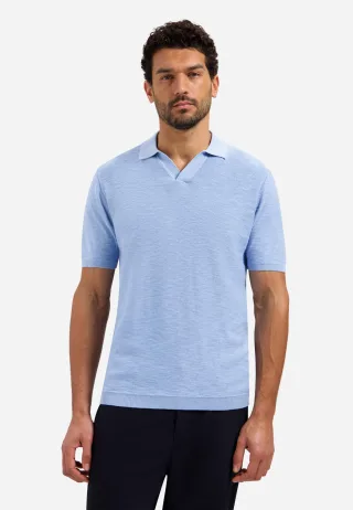 No Excess - Pullover Short Sleeve V-Polo Slub Blue - Gr. - XXL