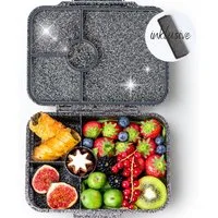 LEKKABOX Lunchbox Glitzer Brotdose, 4 Fächer - Kinder Bento Box Vesperdose Brotbox, Für feuchte Lebensmittel auslaufsichere Bento Box, inkl. extra Trenner