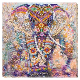 Perlen-Stickbild "Indischer Elefant", 30 x 30 cm
