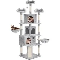 Yaheetech Kratzbaum Katzenbaum 194 cm(H), Kletterbaum mit 3 Aussichtsplattform & 2 Liegemulden & 3 Höhlen